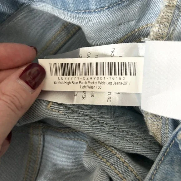 Quince Stretch High Rise Patch Pocket Wide Leg Jeans Light Wash Size 30 - Picture 8 of 8